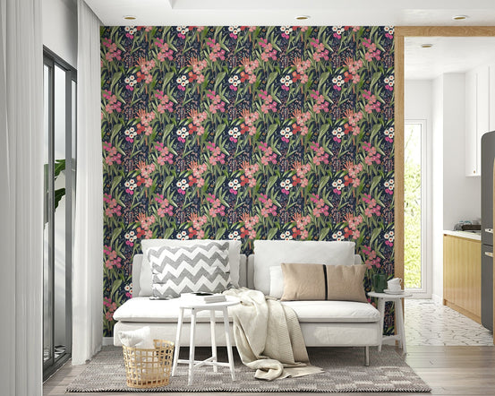 A beautiful dark floral wallpaper mural for a modern home., GD4680