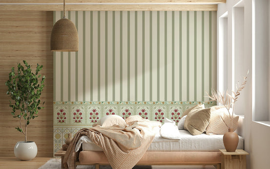 Bloom stripe wall mural showcasing green wallpaper accents, GD7566