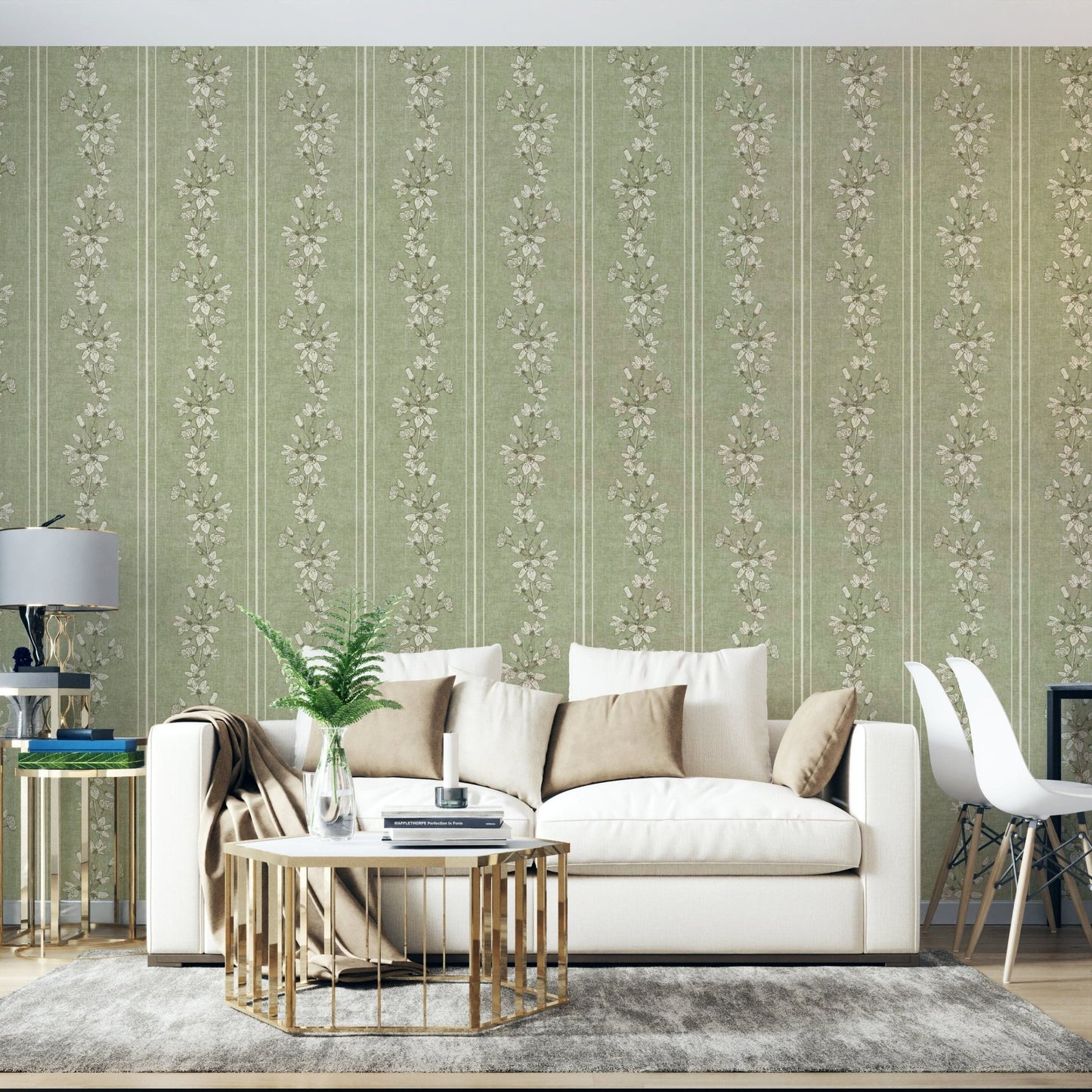 Subtle floral lined green wallpaper

