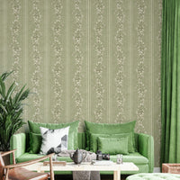 Sage green floral stripe wallpaper

