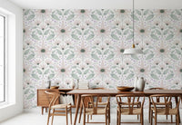 Bloom Symmetry boho Wallpaper for stylish apartment living space walls