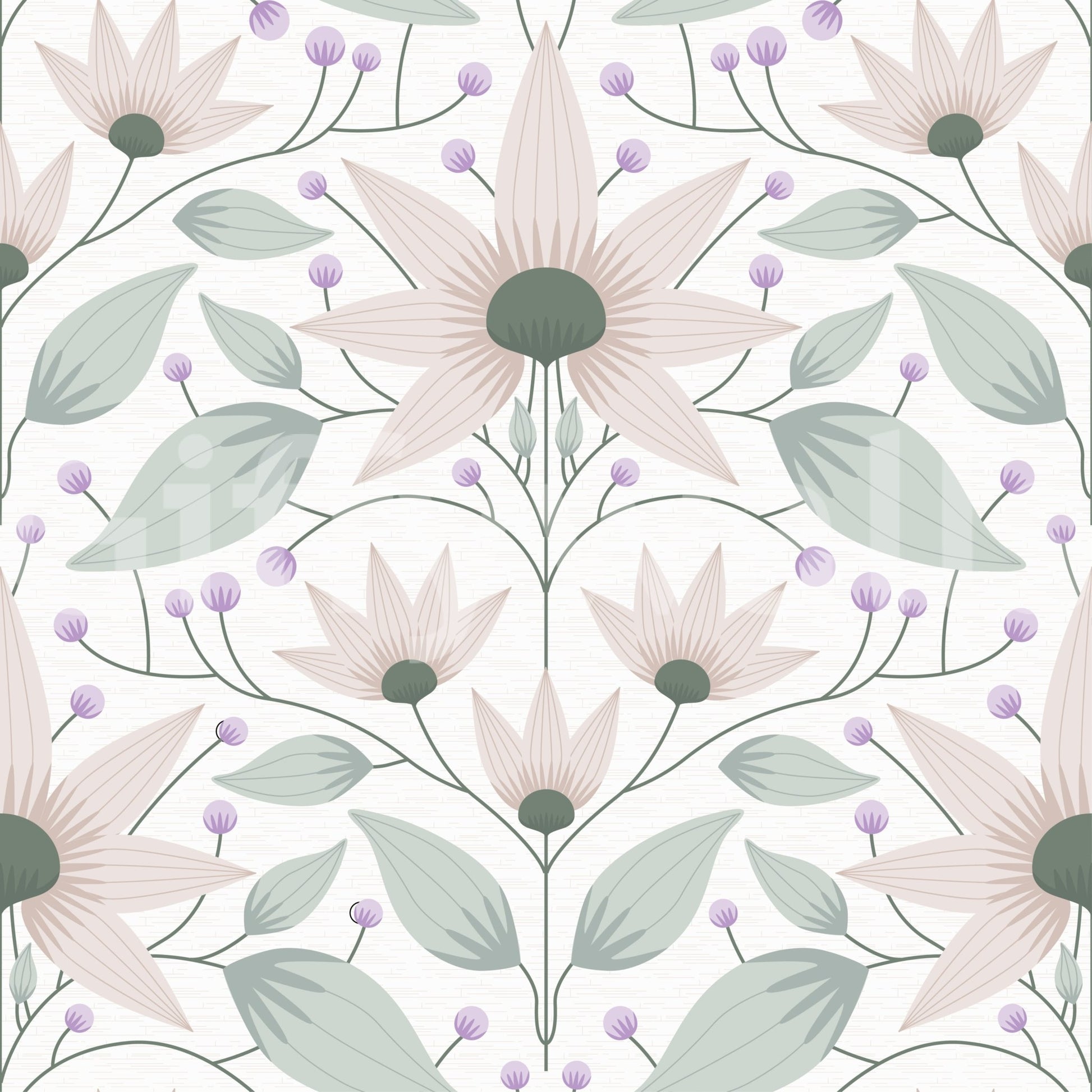 Minimalist wall mural with pink flowers and green foliage for study rooms