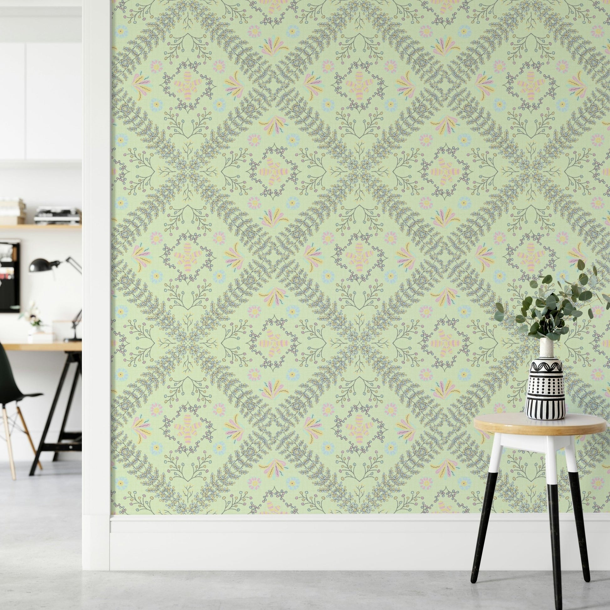 bloom tapestry sage green wallpaper

