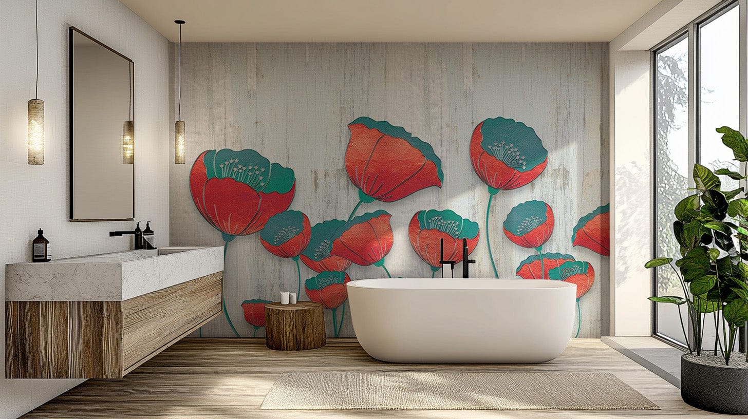 Red Floral 3D Blooming Wallpaper
