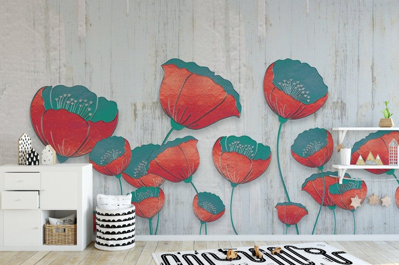 Blooming 3D Red Floral Wallpaper Mural
