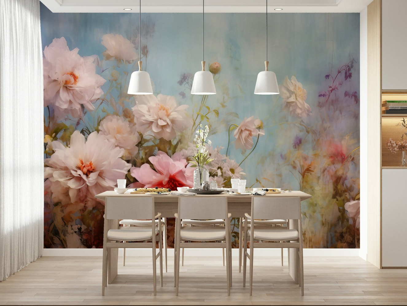 A beautiful blooming azure wallpaper mural for a modern home.