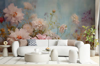 A contemplative floral bloom wallpaper mural for a feature wall.