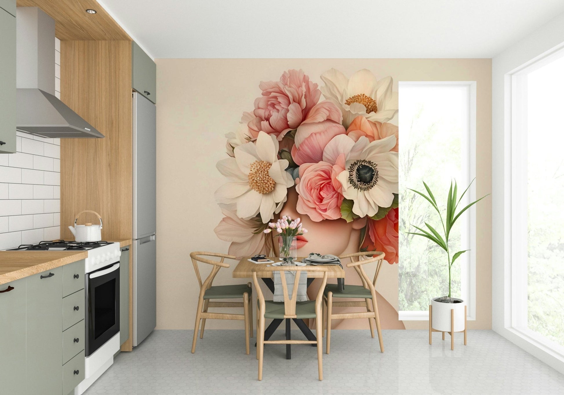 Close-up of a large-scale watercolor flower pattern

