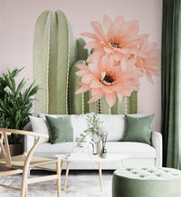 Beautiful cactus wall mural with bright blooming flowers.

