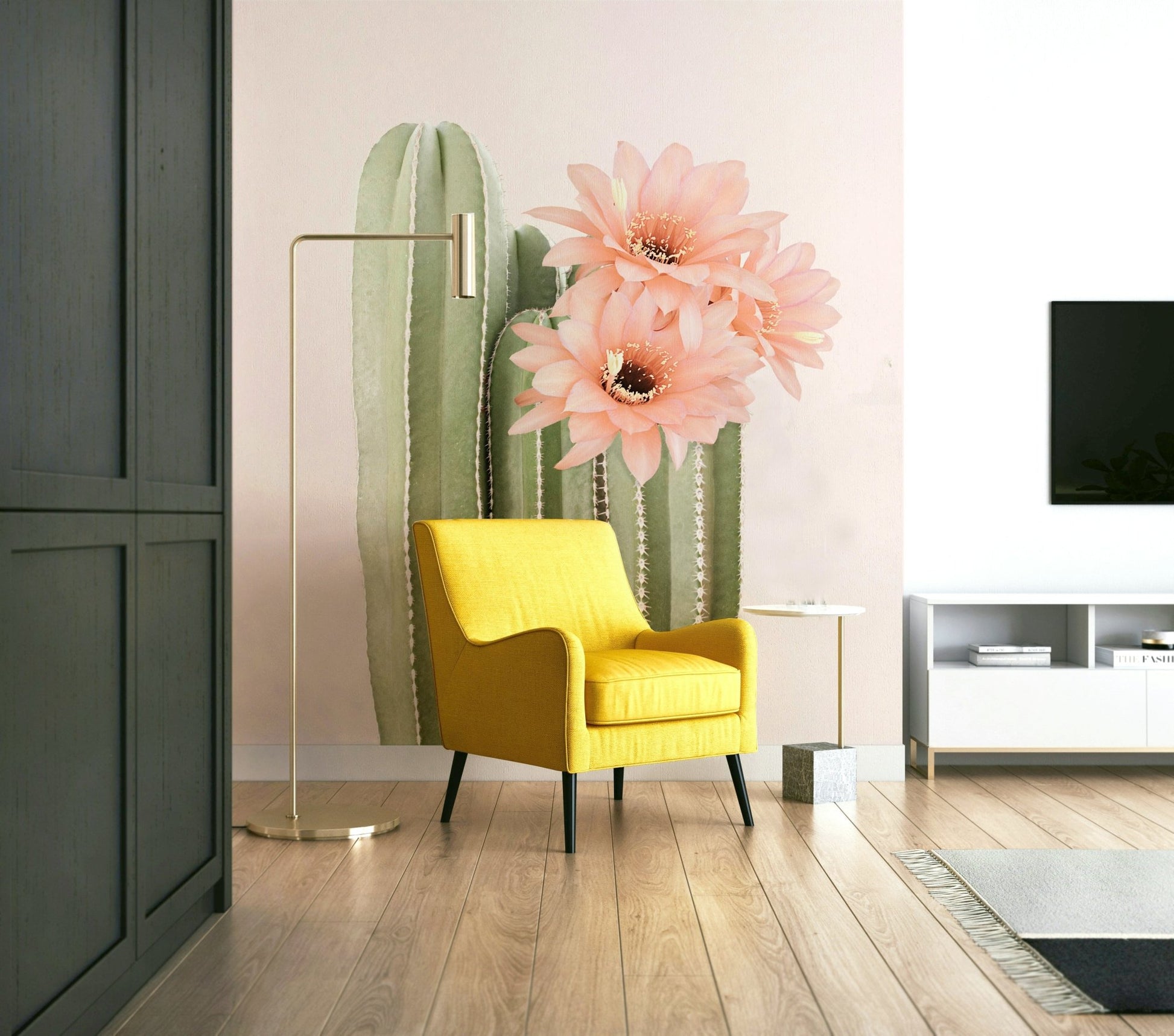 Blooming cactus mural with desert flower patterns.

