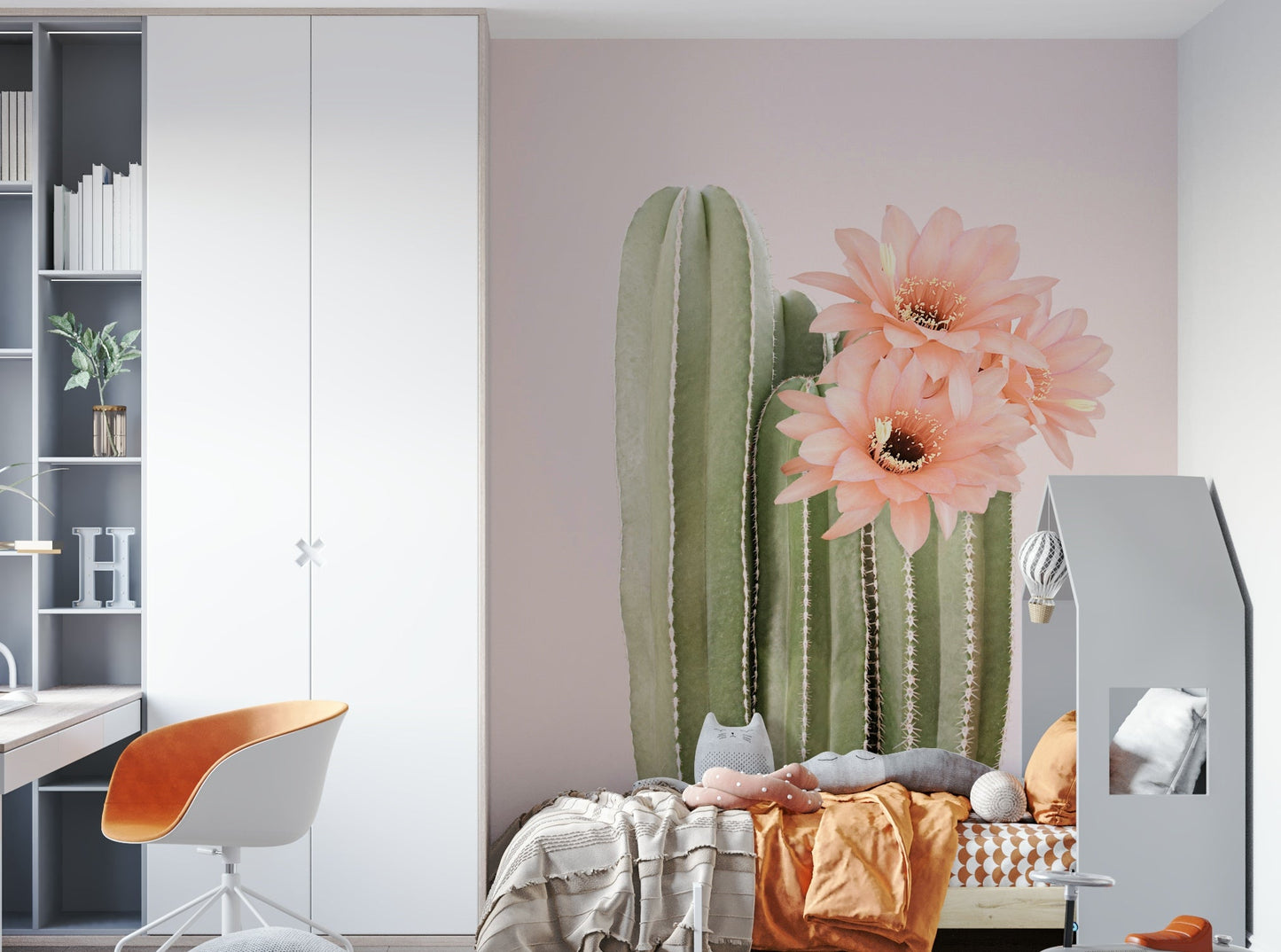 Stunning cactus botanical wall mural with bright blooms.

