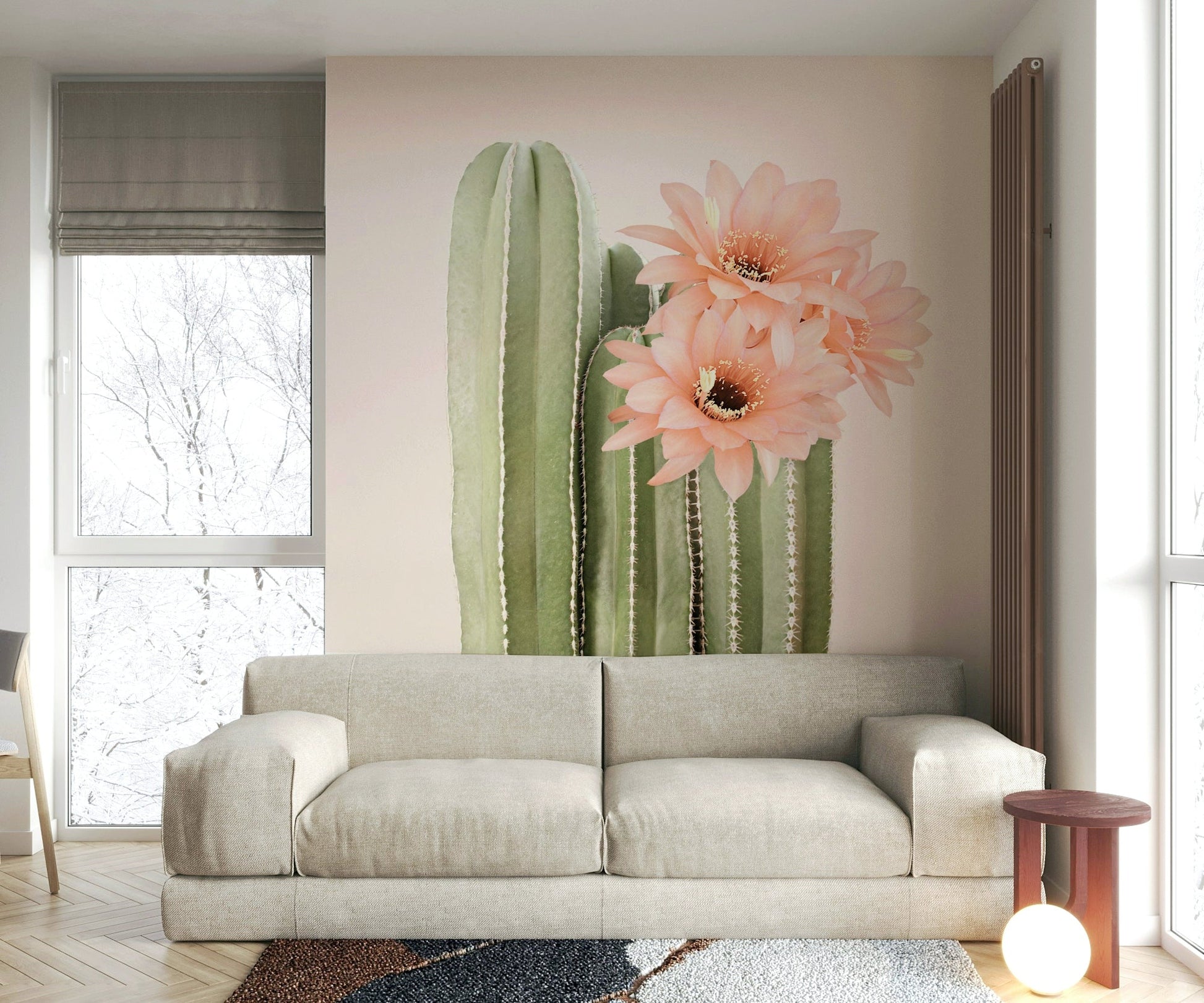 Lively blooming cactus wall mural with nature-inspired design.

