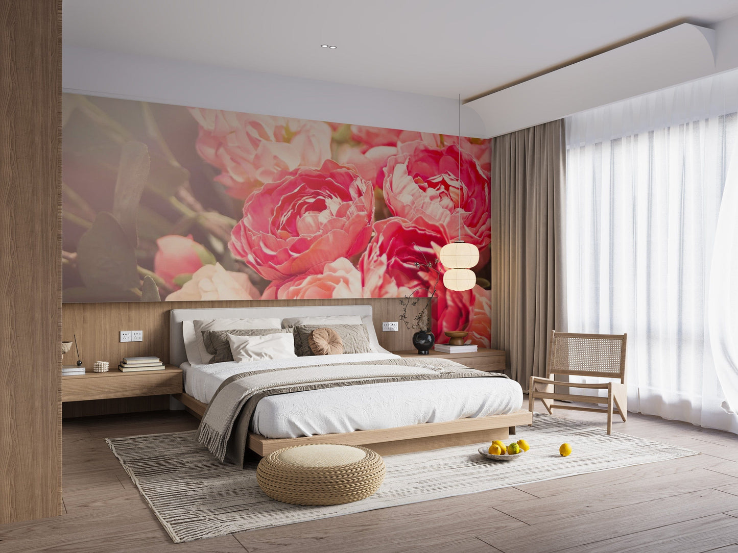 Vibrant pink blooms mural for bedrooms
