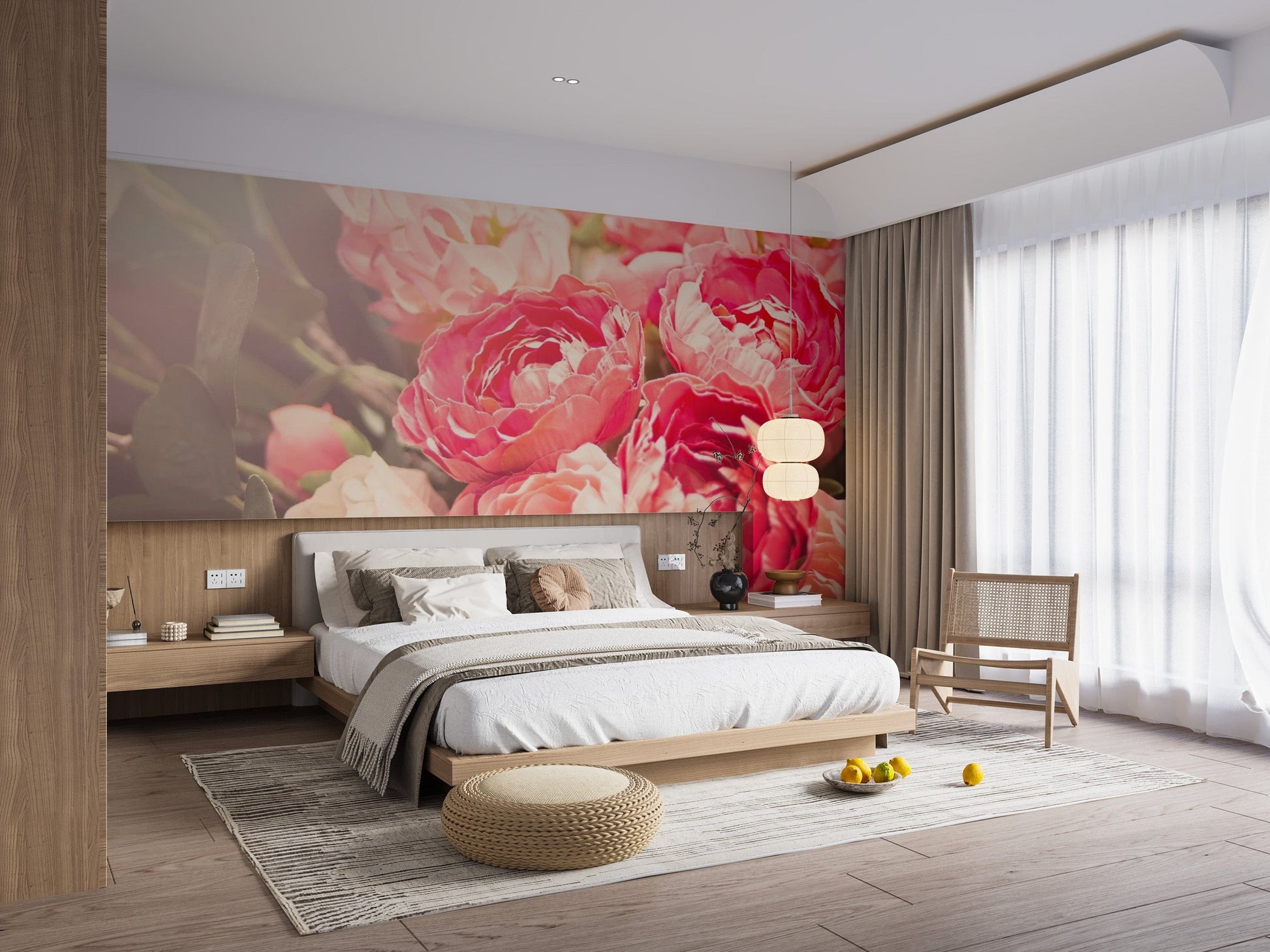 Vibrant pink blooms mural for bedrooms
