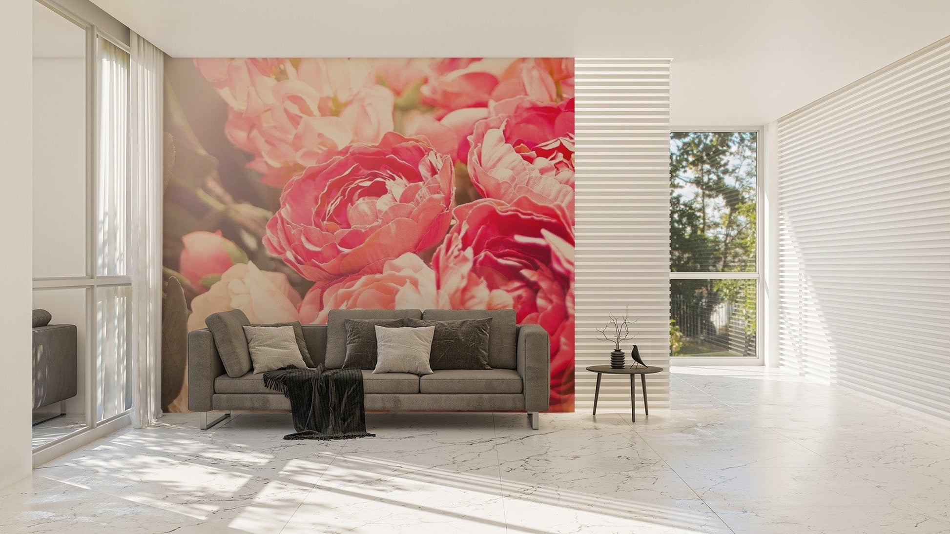 Bright pink flower wallpaper for interiors

