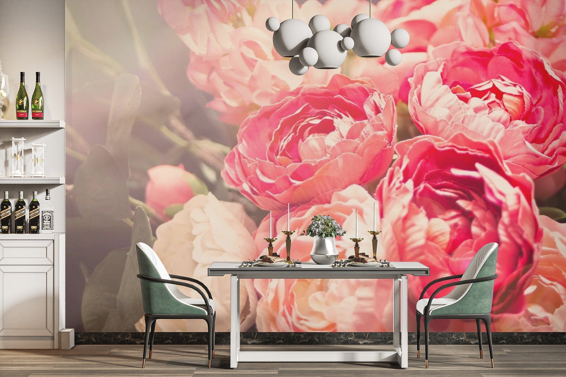 Blooming pink flowers mural for wall décor
