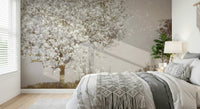 A beautiful blooming tree wallpaper mural with a scenic vista., GD5569