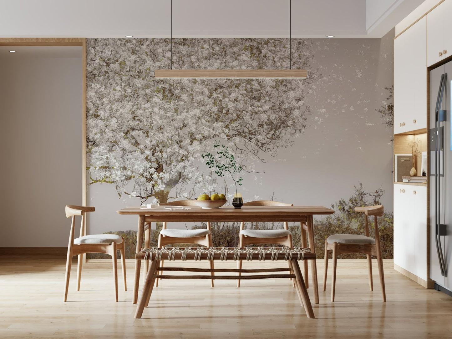 A graceful subtle bloom wall mural in soft, elegant tones., GD5569