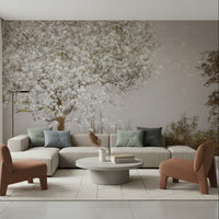 An artistic delicate bloom mural on minimalist wallpaper., GD5569