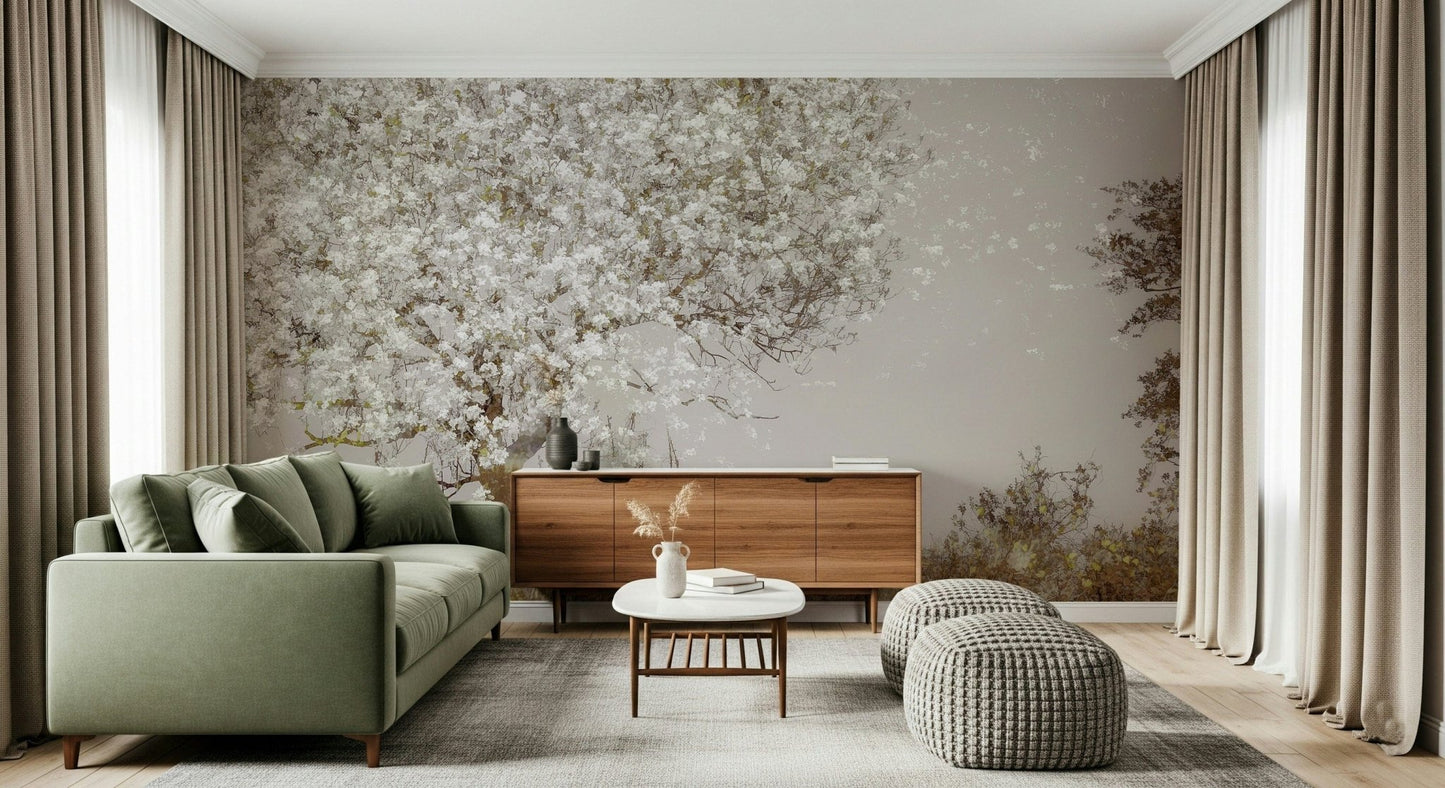 A beautiful wide-angle wall mural of a flowering tree., GD5569