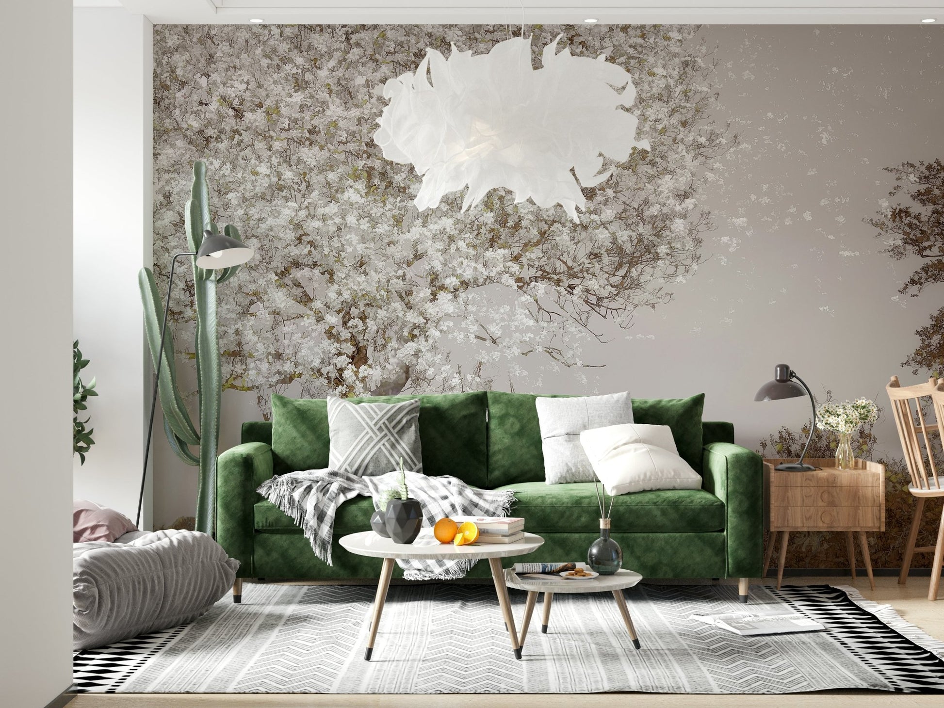 A calming floral design wallpaper mural that defines a space., GD5569