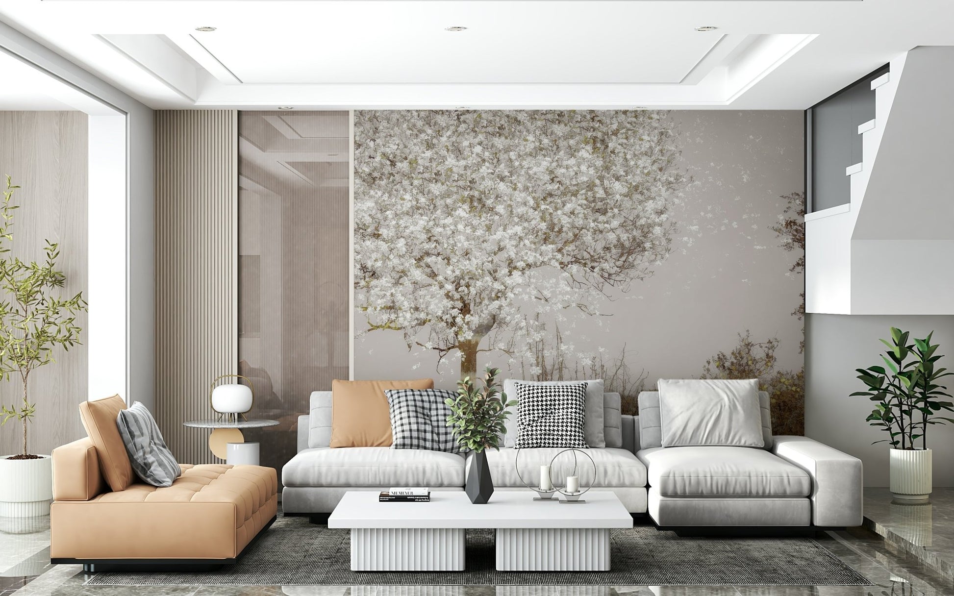A contemplative spring landscape wallpaper mural for a feature wall., GD5569