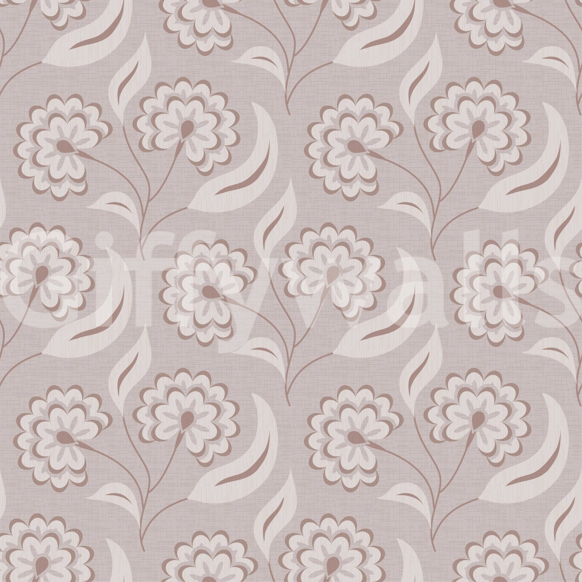 Repeating beige flower motifs in Bloomscape Beige Wallpaper with flowing stems