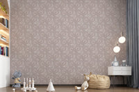 Compact wall view where Bloomscape Beige Wallpaper creates a soft patterned surface