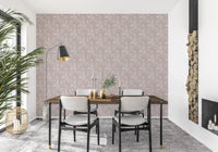 Dining corner arrangement enhanced by Bloomscape Beige Wallpaper and greenery