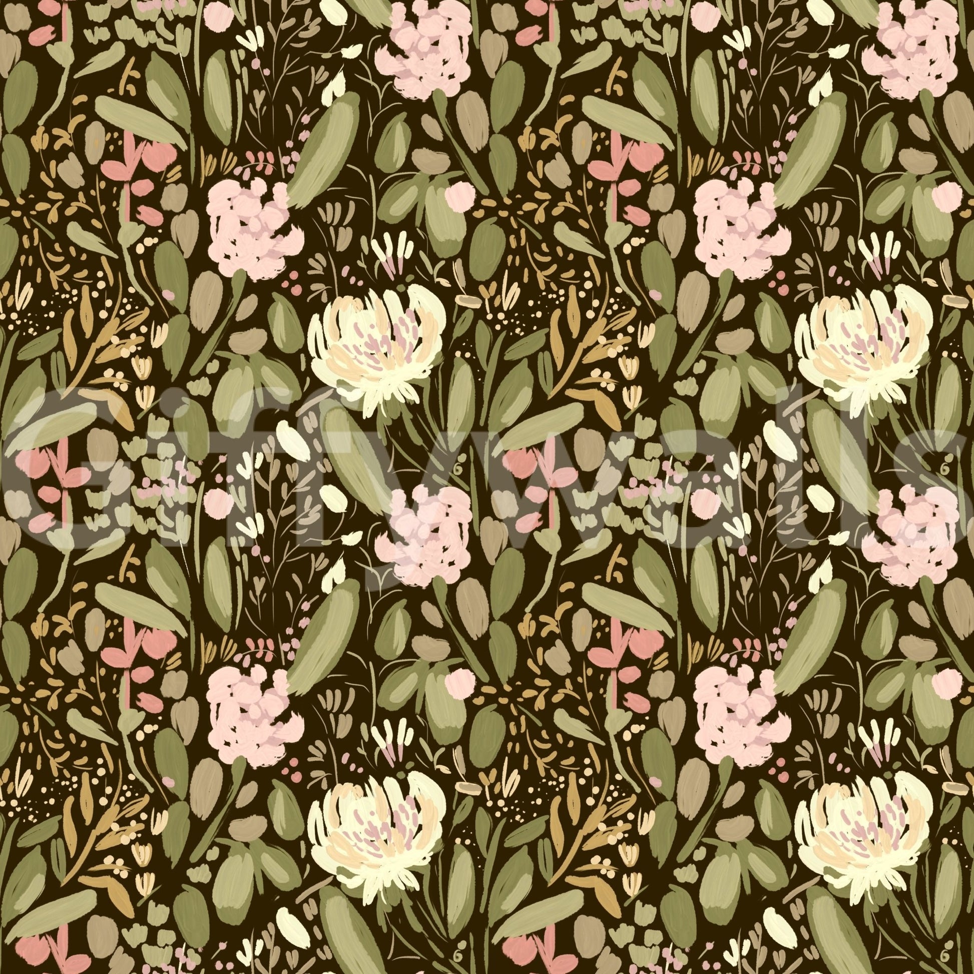 Warm pink and cream blooms nestle in leafy depths in this wallpaper GD4927
