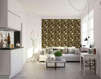 Cream chrysanthemums scatter through dense greenery on the Bloomscape wallpaper GD4927
