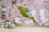 A calming bird scene wallpaper mural that defines a space.


