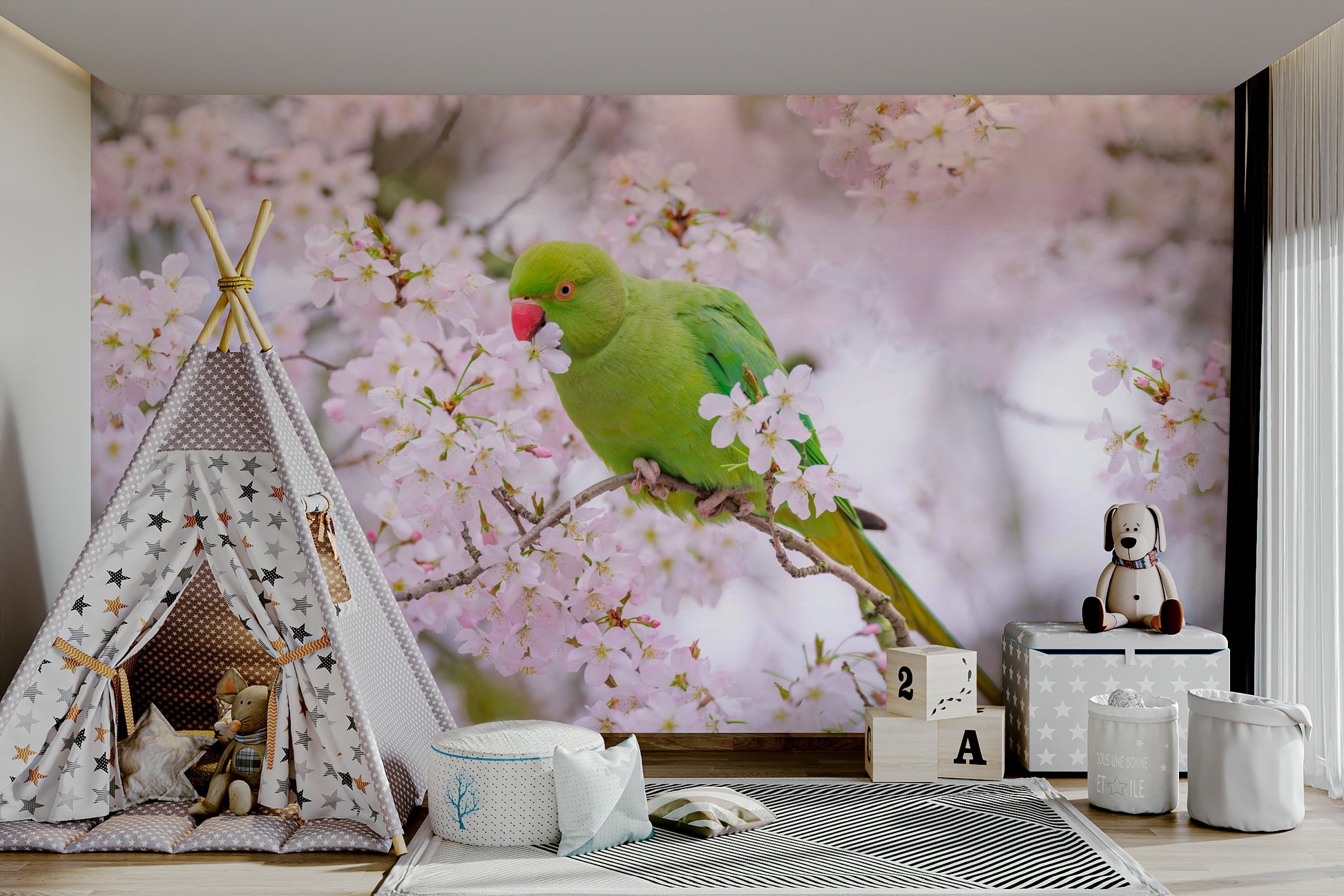 An artistic spring blossom mural for home decor.

