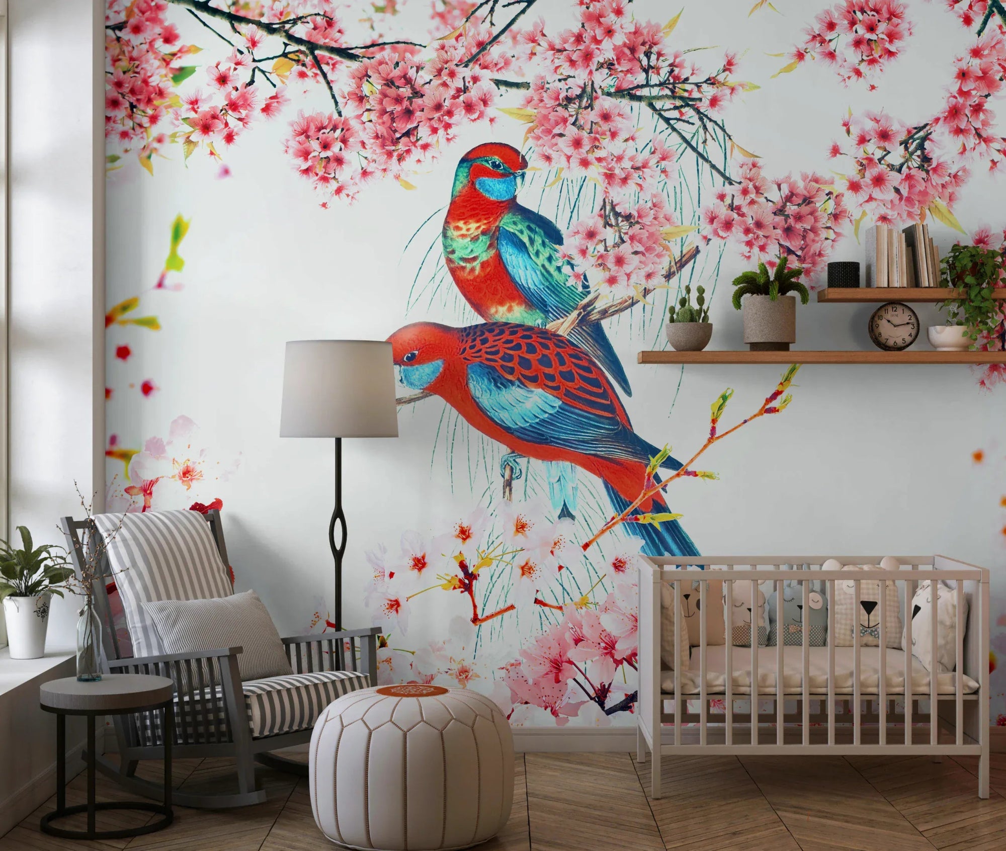 Blossom Birds Wall Mural wallpaper for a serene living room., GD8041