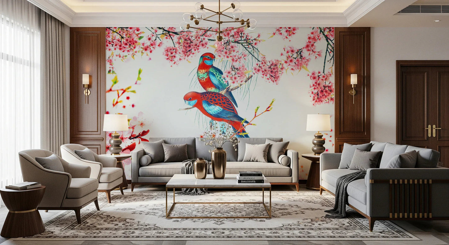 Artistic birds wall mural for a guest room accent wall., GD8041