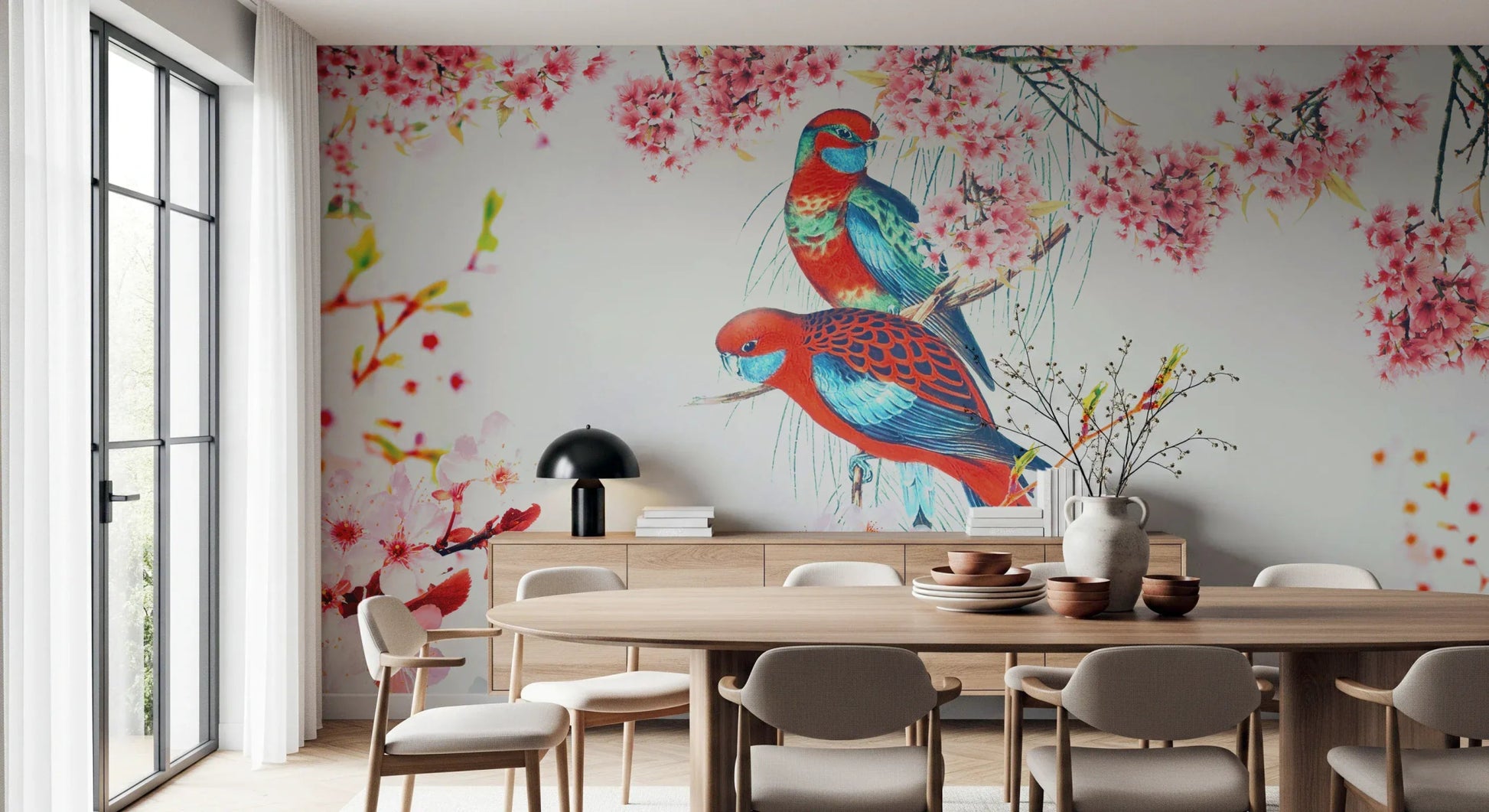 Vintage style floral birds wall mural for home décor., GD8041