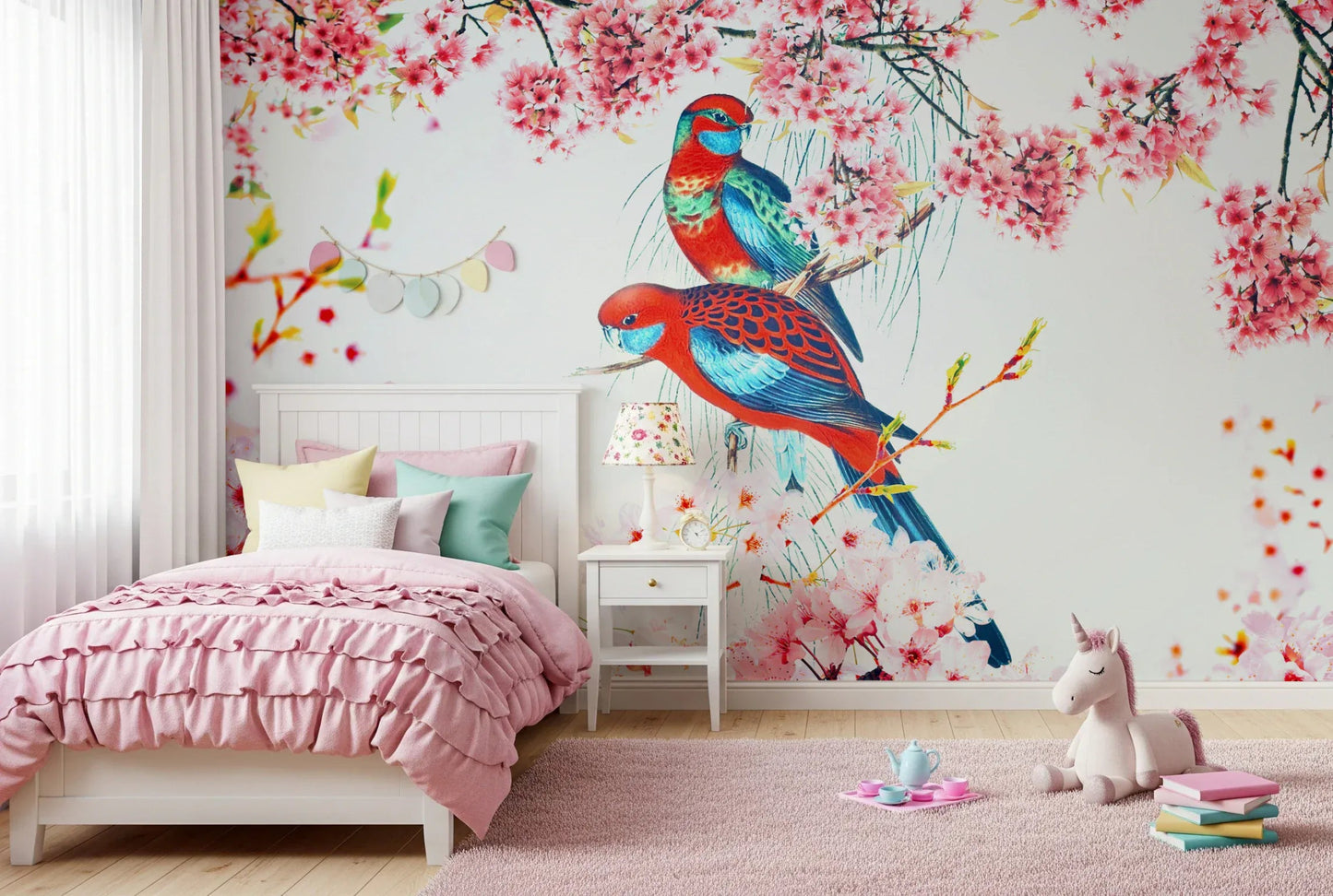 Botanical blossom birds wallpaper for a modern flat hallway., GD8041
