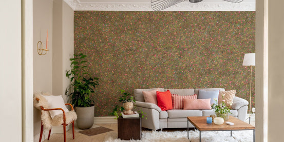 Pink flowered green wallpaper murals DTLE15

