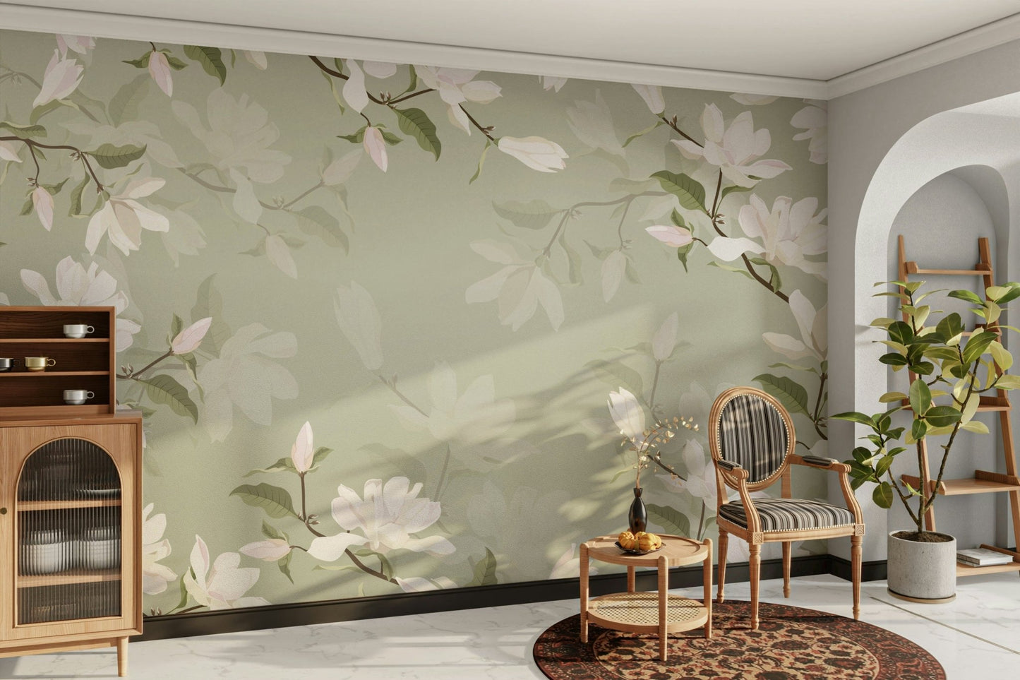 The colors are gentle, with soft pinks, whites, and light browns.
