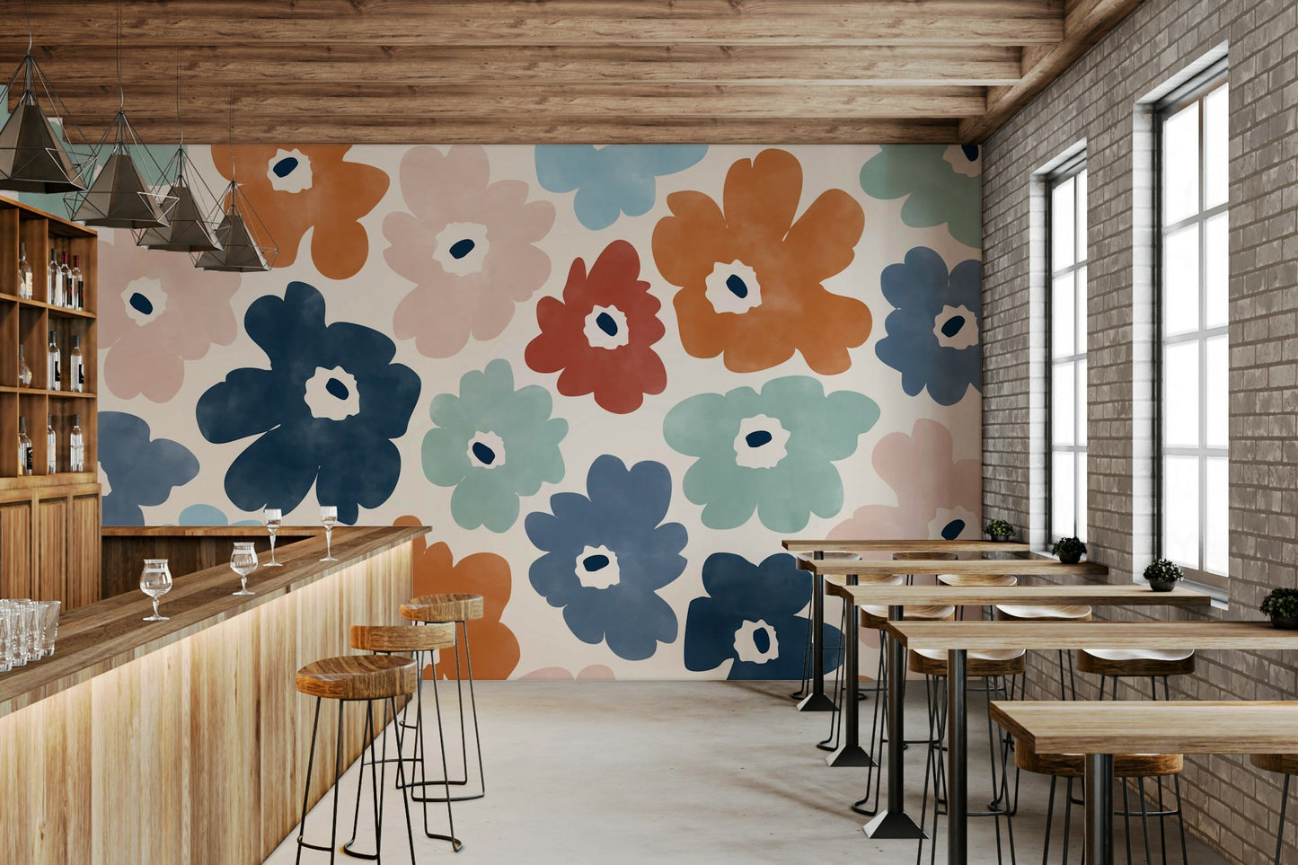 A beautiful modern art wall mural of delicate flowers.