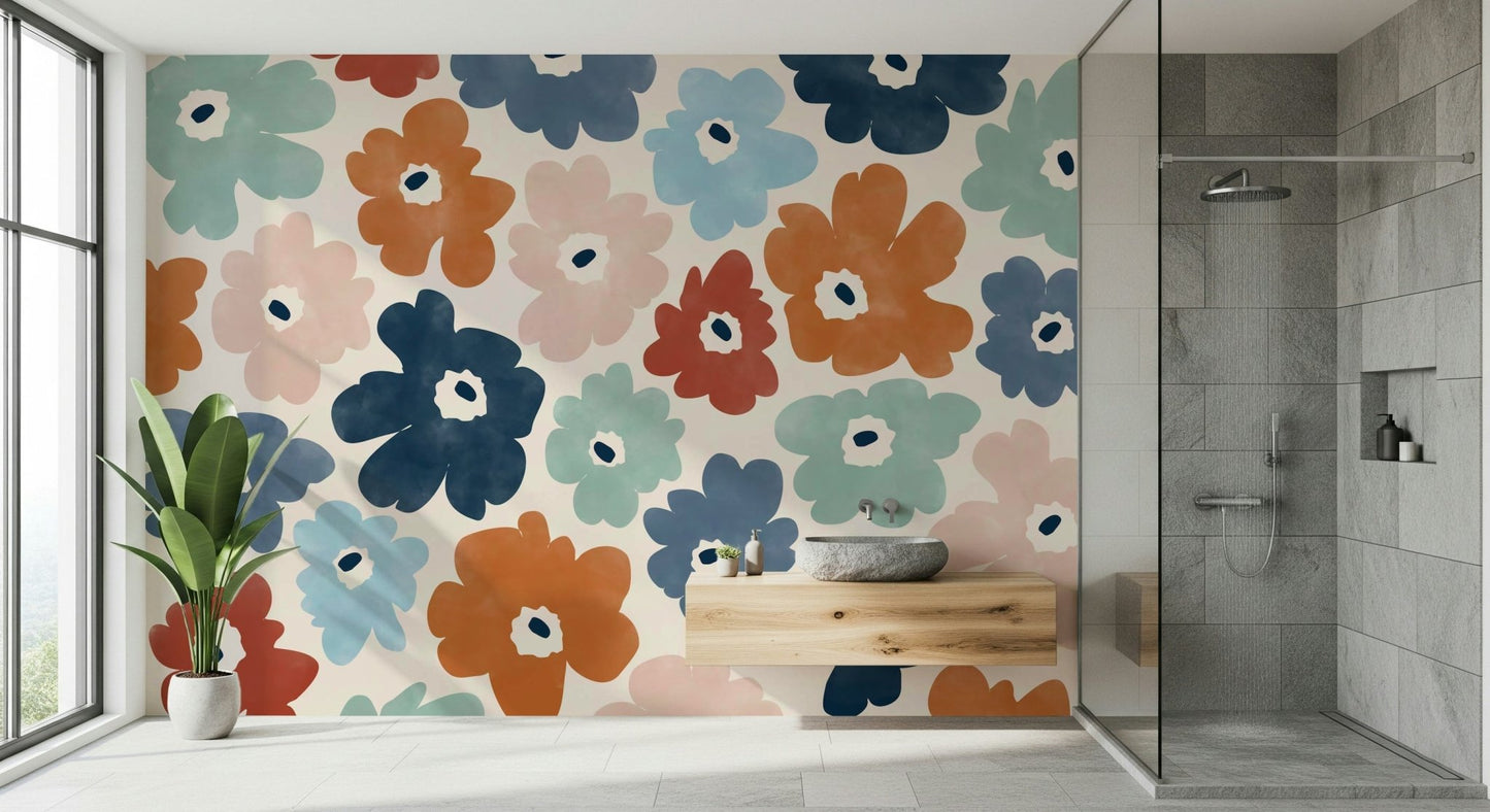 A contemplative floral pattern wallpaper mural for a feature wall.