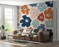 An artistic delicate bloom mural on minimalist wallpaper.
