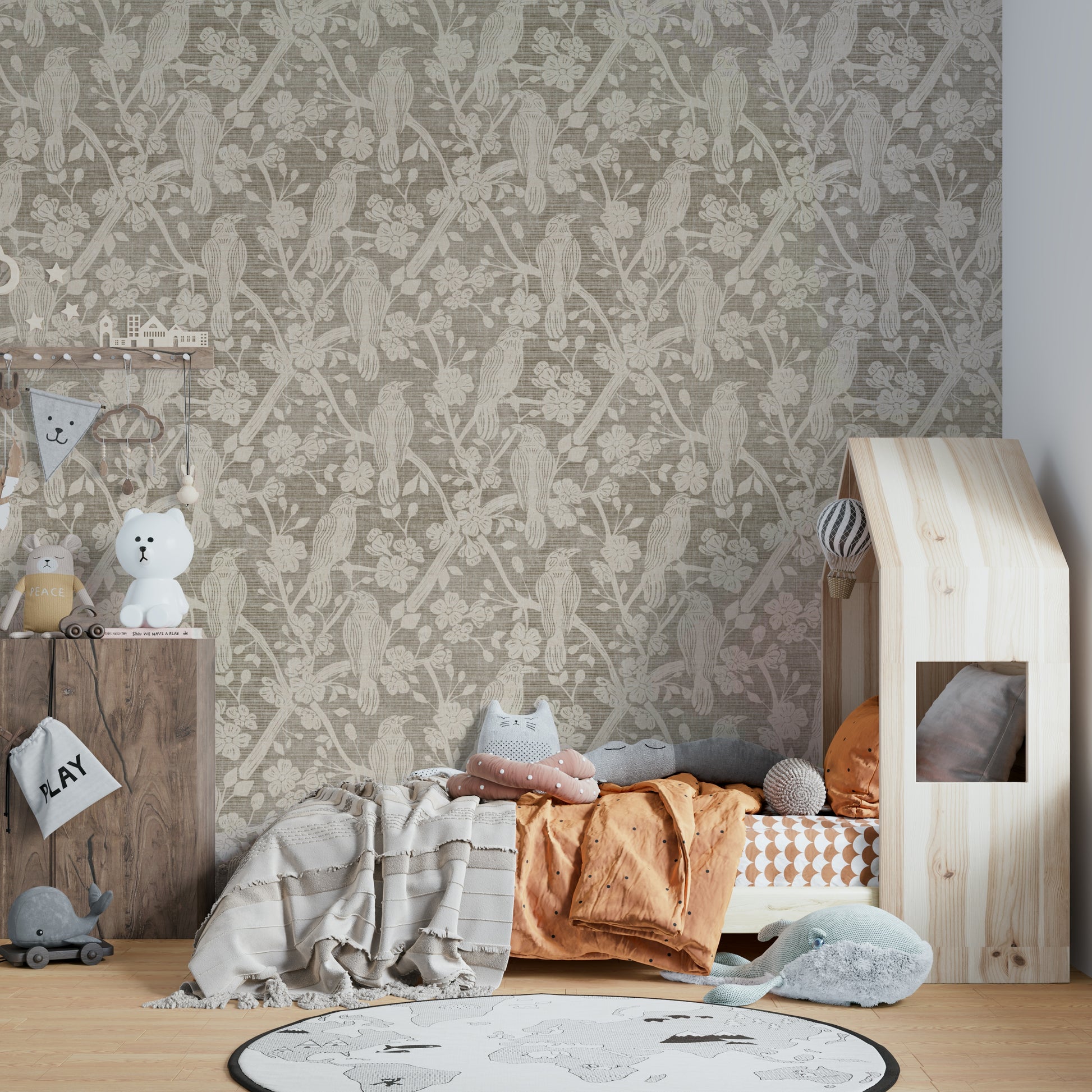 The wallpaper for walls being installed.

