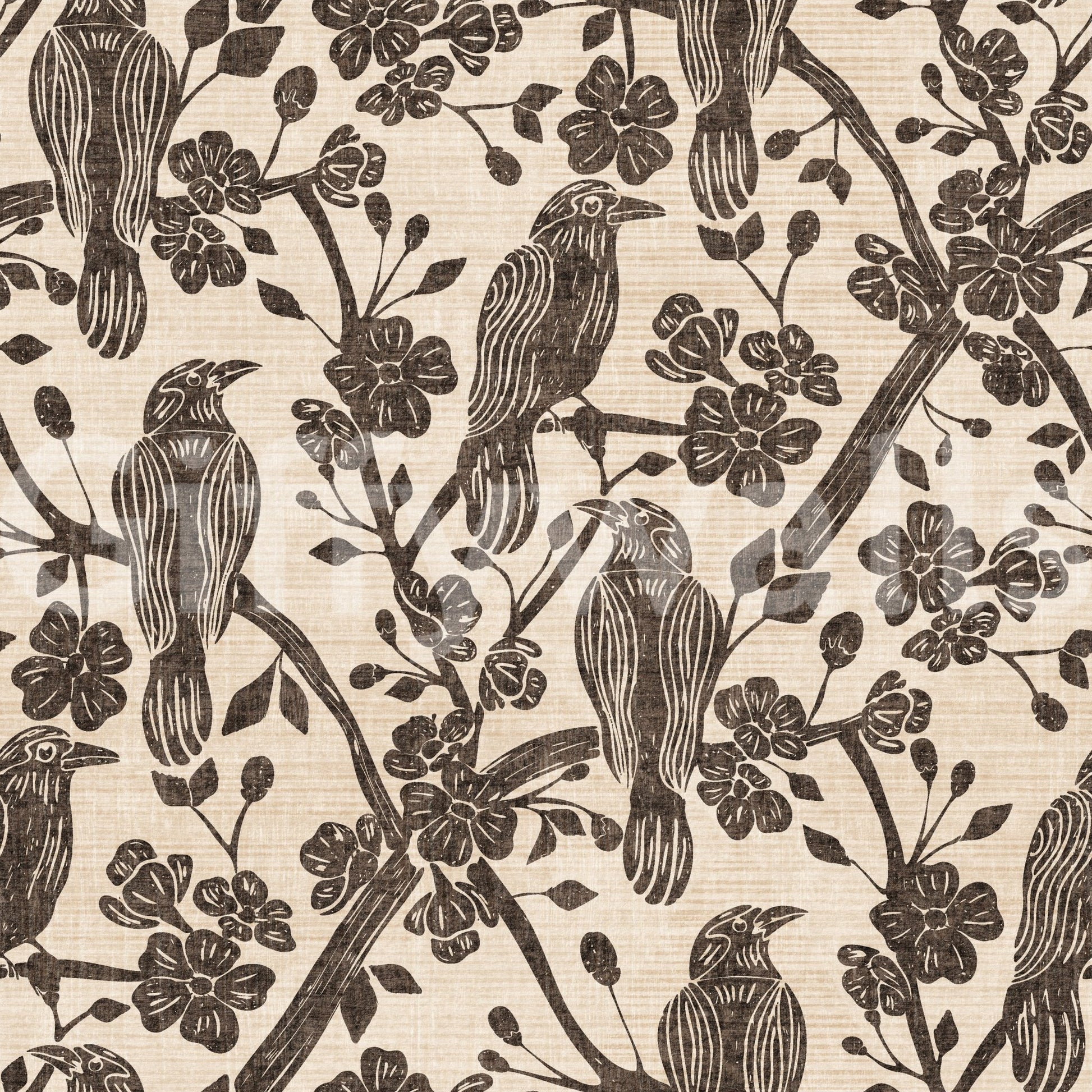 A detail of the bohemian floral pattern in the design.


