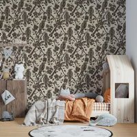 The wallpaper is used to create a feature wall in a dining room.

