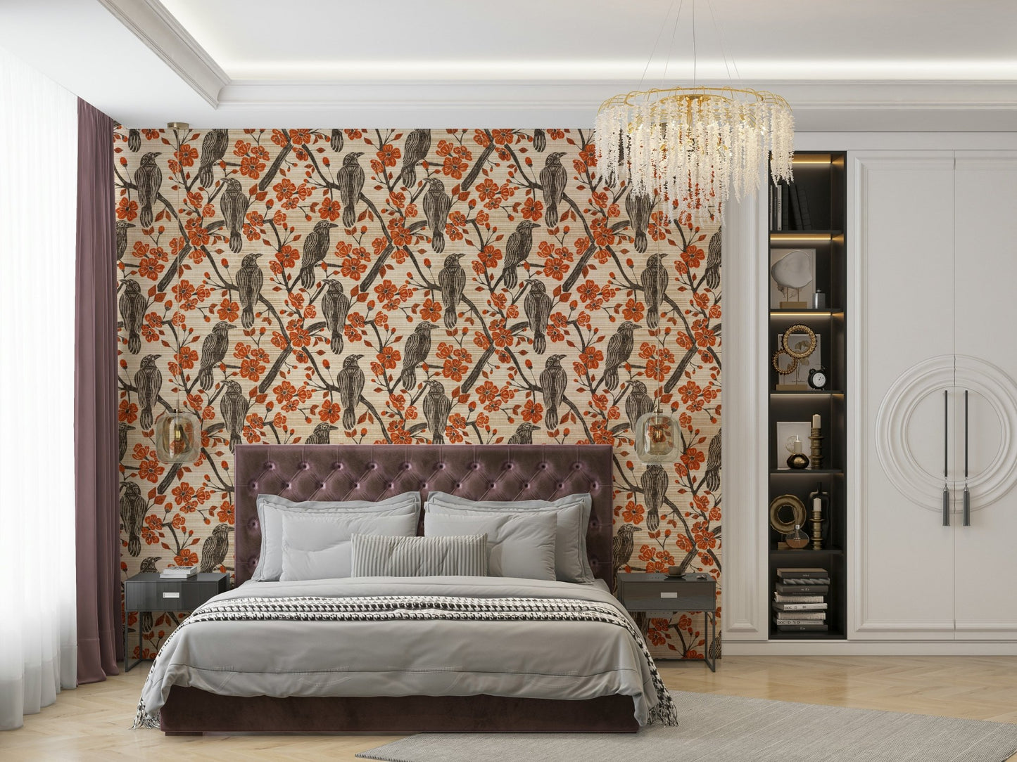 The wallpaper is used to create a feature wall in a dining room.

