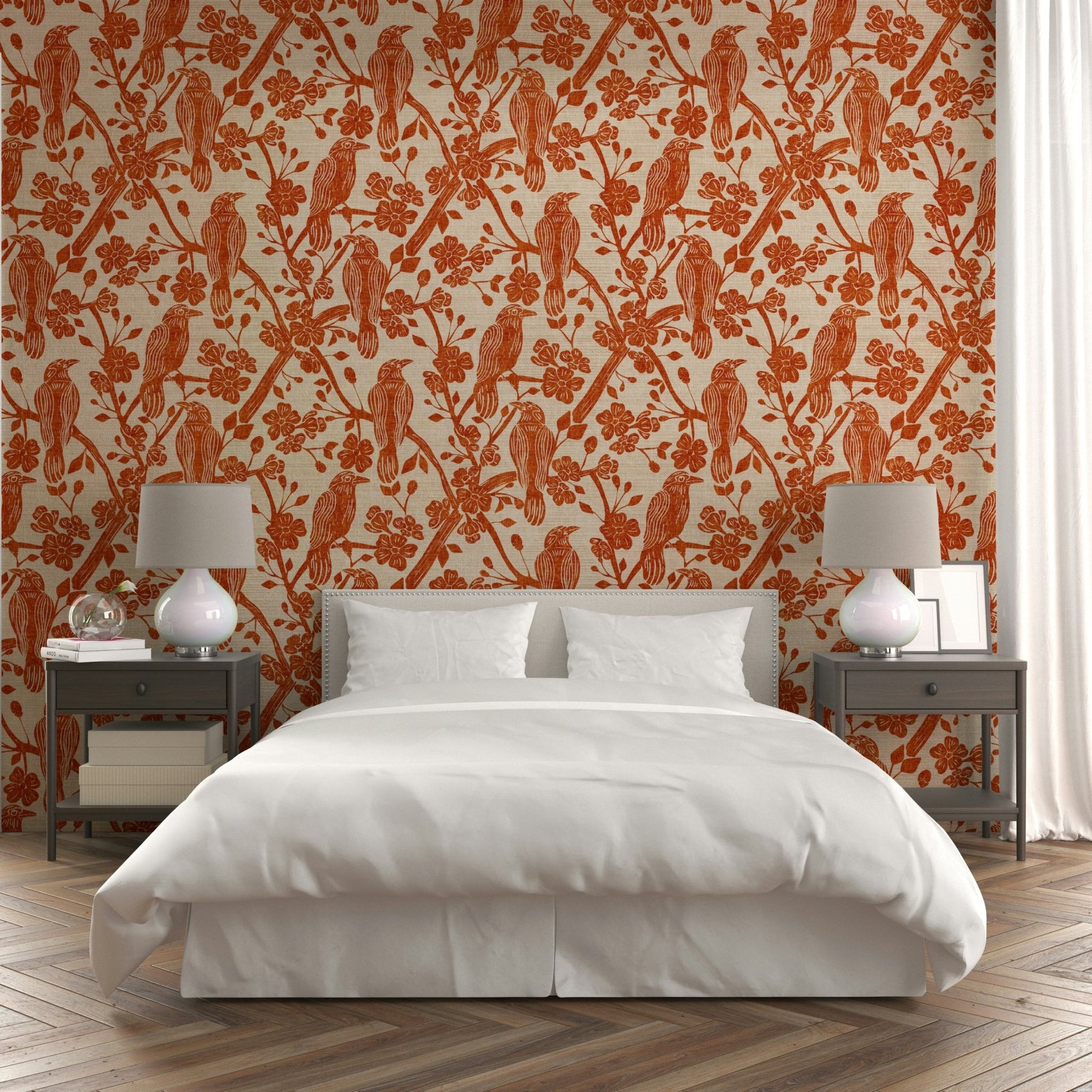 A detail shot of the rust orange and cream hues in the design.

