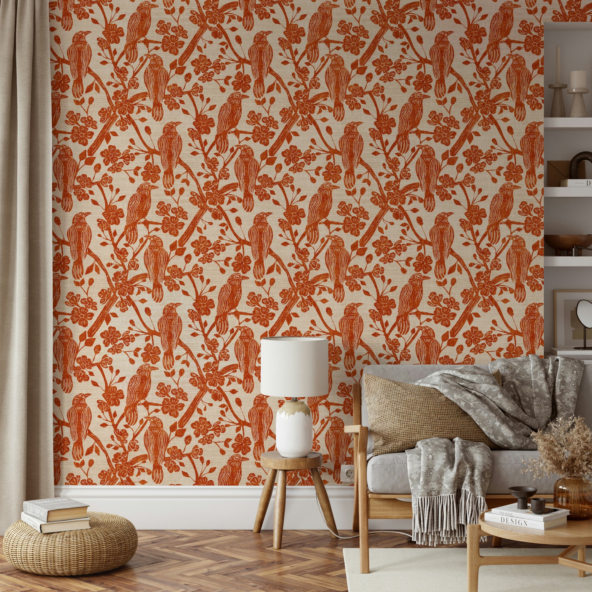 The peel and stick wallpaper on a smooth wall surface.

