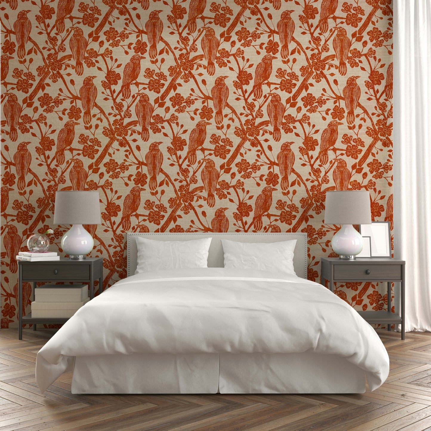 A detail shot of the rust orange and cream hues in the design.

