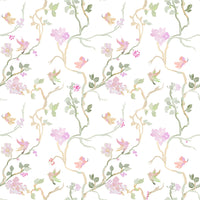 Feminine nursery Blossom & Flight Wallpaper room backdrop.